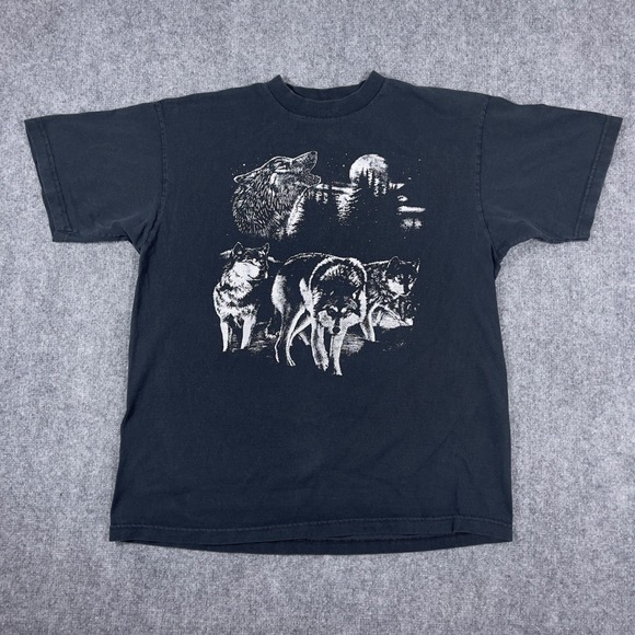 Wcw Other - Vintage Wolf Graphic T-Shirt Mens XL Black 1998 Moon Pack Faded